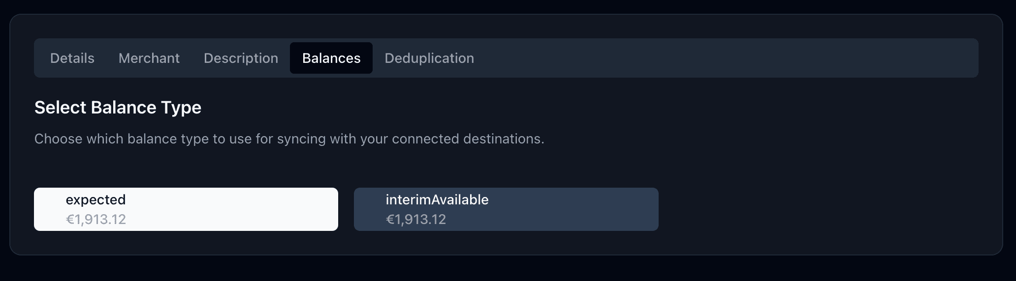 Balance type selector