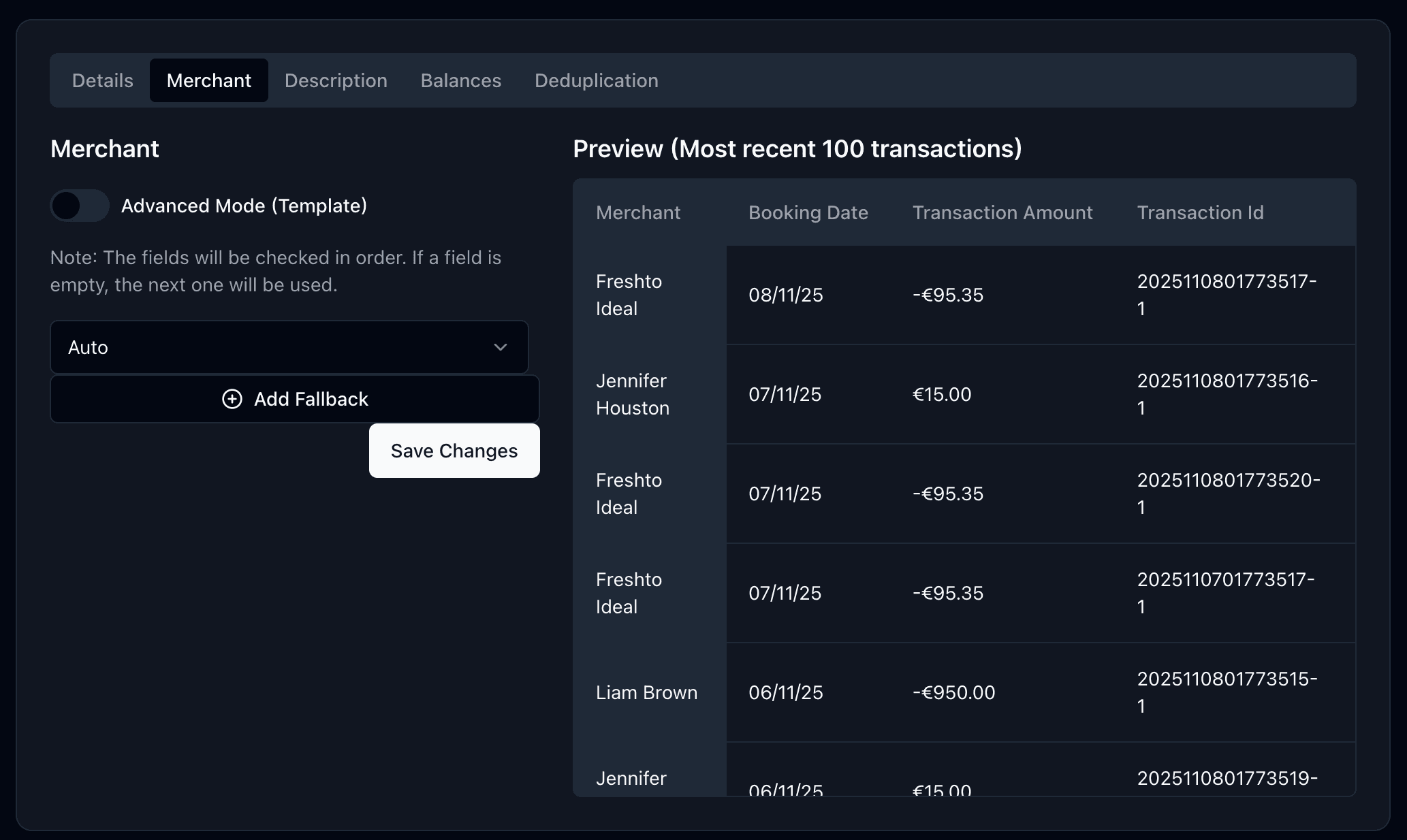 Merchant name configuration options